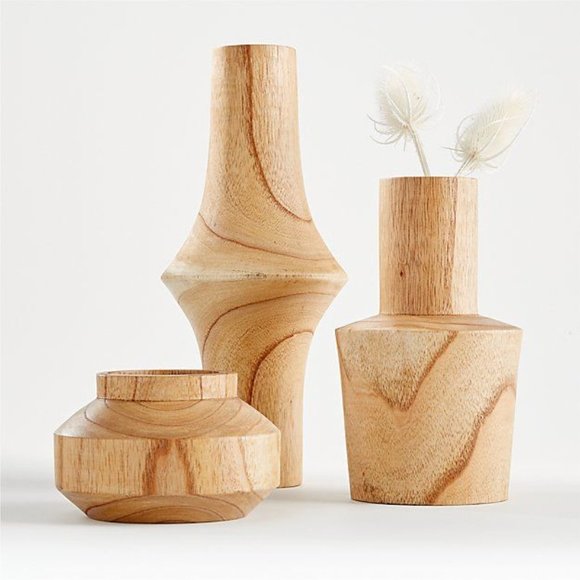 Crate&Barrel Other - Crate&Barrel Orla Large Natural Wood Vase